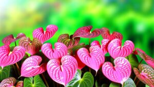 distinct pink anthurium leaves