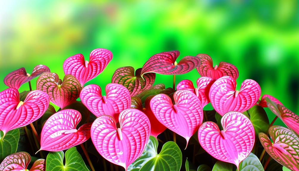 distinct pink anthurium leaves