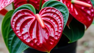 distinctive heart shaped red leaves