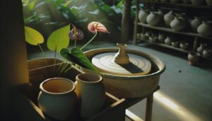 pottery with floral imprints