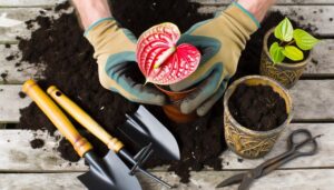 repotting red anthurium plant