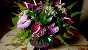 vibrant purple anthurium arrangements