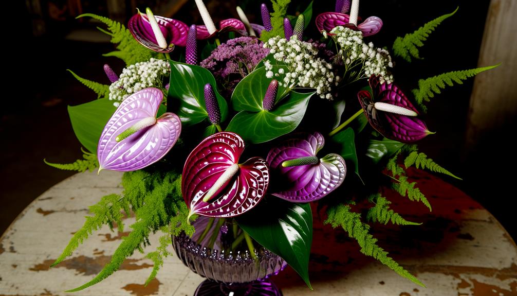 vibrant purple anthurium arrangements